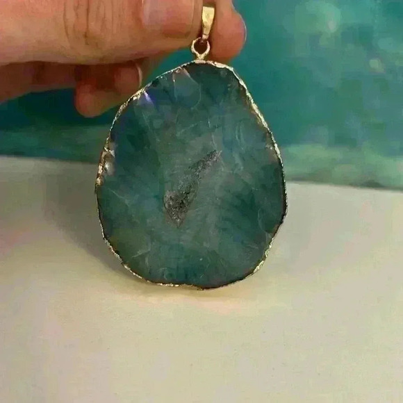 Large Blue Druzy Necklace Pendant - Picture 6 of 9
